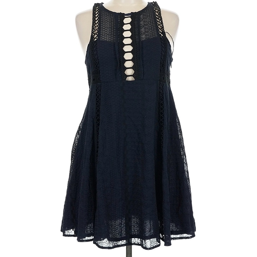 Free People "Wherever You Go" mini dress features a navy blue color with - Picture 3 of 5